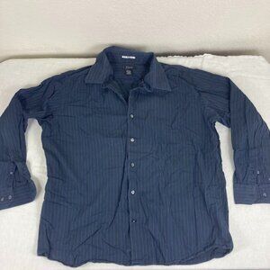 J Ferrar Modern Fit Dress Shirt XXL 18-18.5 Gray Blue Stripe Button Down